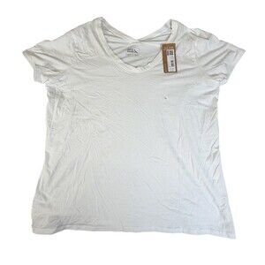 Eddie Bauer Shirt Womens Tall TXL White Tempo LT V Neck Short Sleeve Top Tee